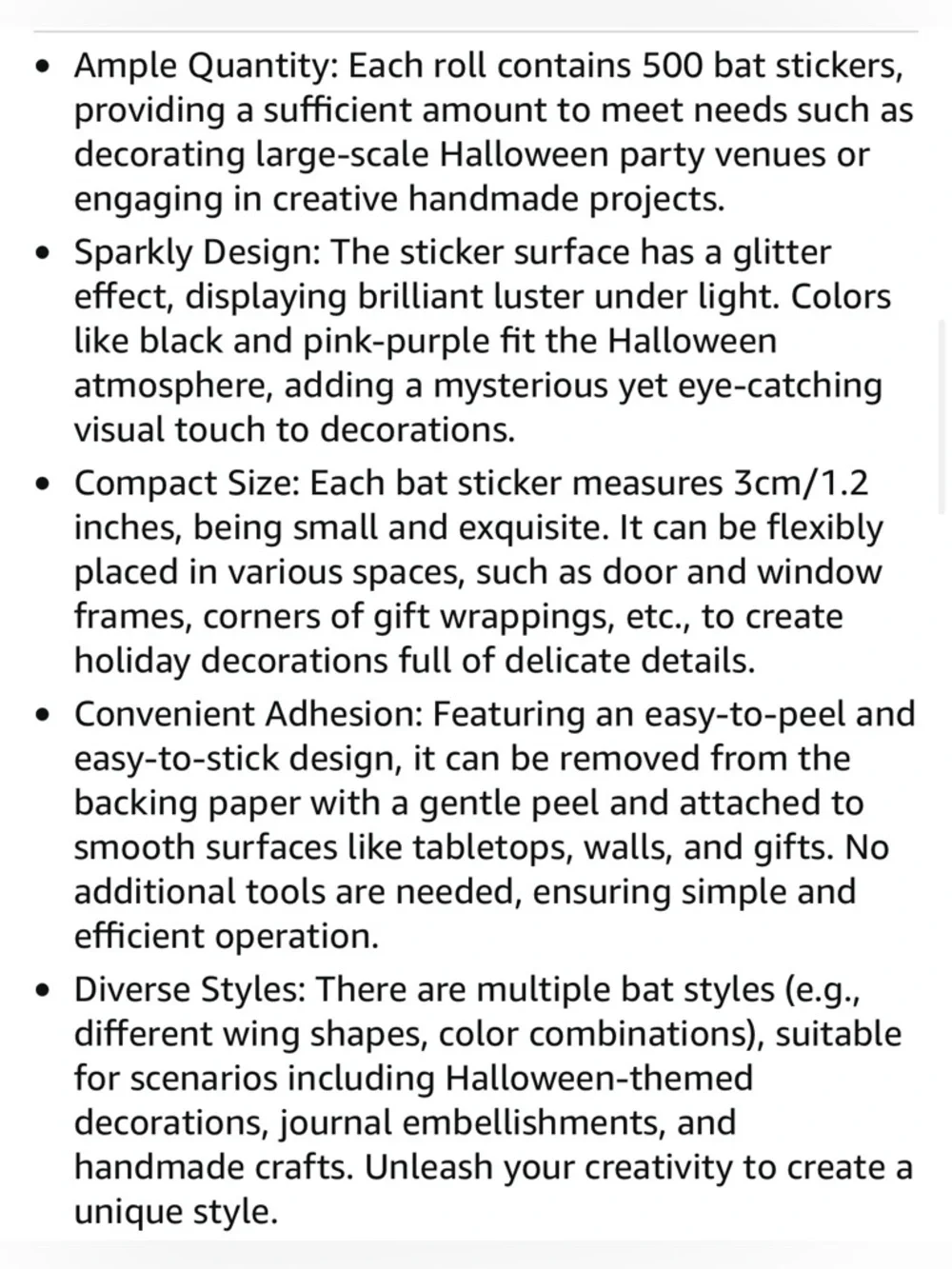 500 Pink & Black Glitter Bat Stickers Roll Halloween Seals Gift Wrap Party Favor